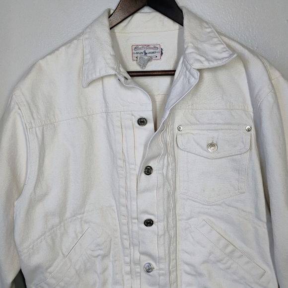 Vintage‎ Polo Ralph Lauren Denim Trucker Jacket White Medium Oversized Boxy - Picture 3 of 12